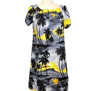 Royal Creations Gray Yellow Black Stormy Hawaiian Sunset Midi Muu Muu Size L